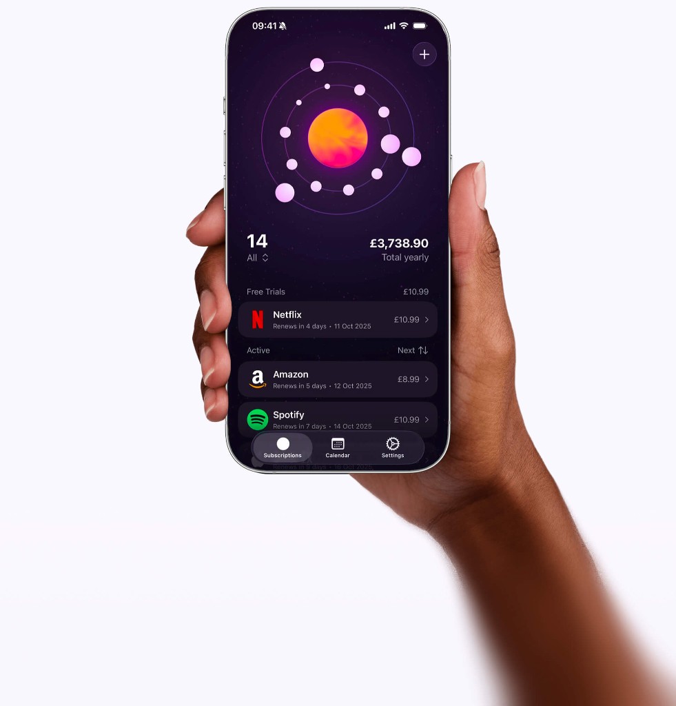 A phone demonstrating the Orbit app in a 3D angle, displayed in a clay style for simplicity